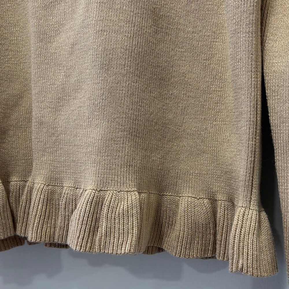 Ann Taylor Tan Crew Neck Ruffle Hem Long Sleeve Sweater Top Size Medium - Picture 7 of 10